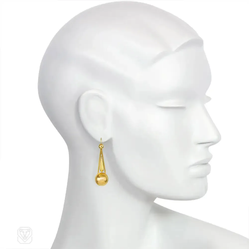 Antique gold ball pendant earrings