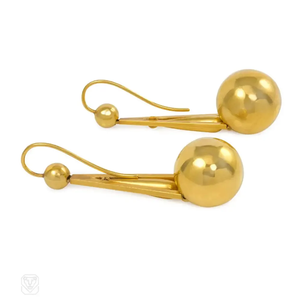 Antique gold ball pendant earrings