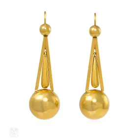 Antique gold ball pendant earrings