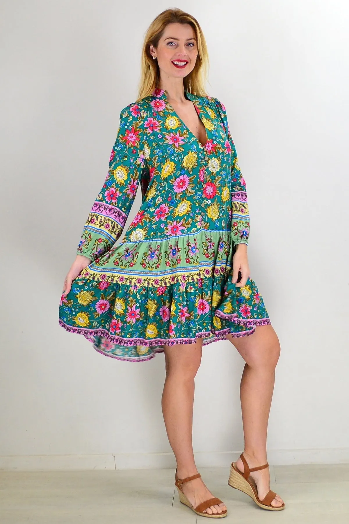 Aqua Green Eden Garden Tunic Dress