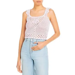 AQUA Ladies Cream & Light Purple Crochet Crop Top, NWT!