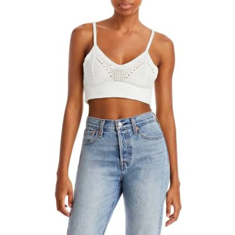 AQUA Ladies White Crochet Crop Top, Size Medium, NWT!