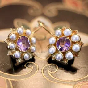 Astrophel 14k Gold, Amethyst and Pearl Earrings