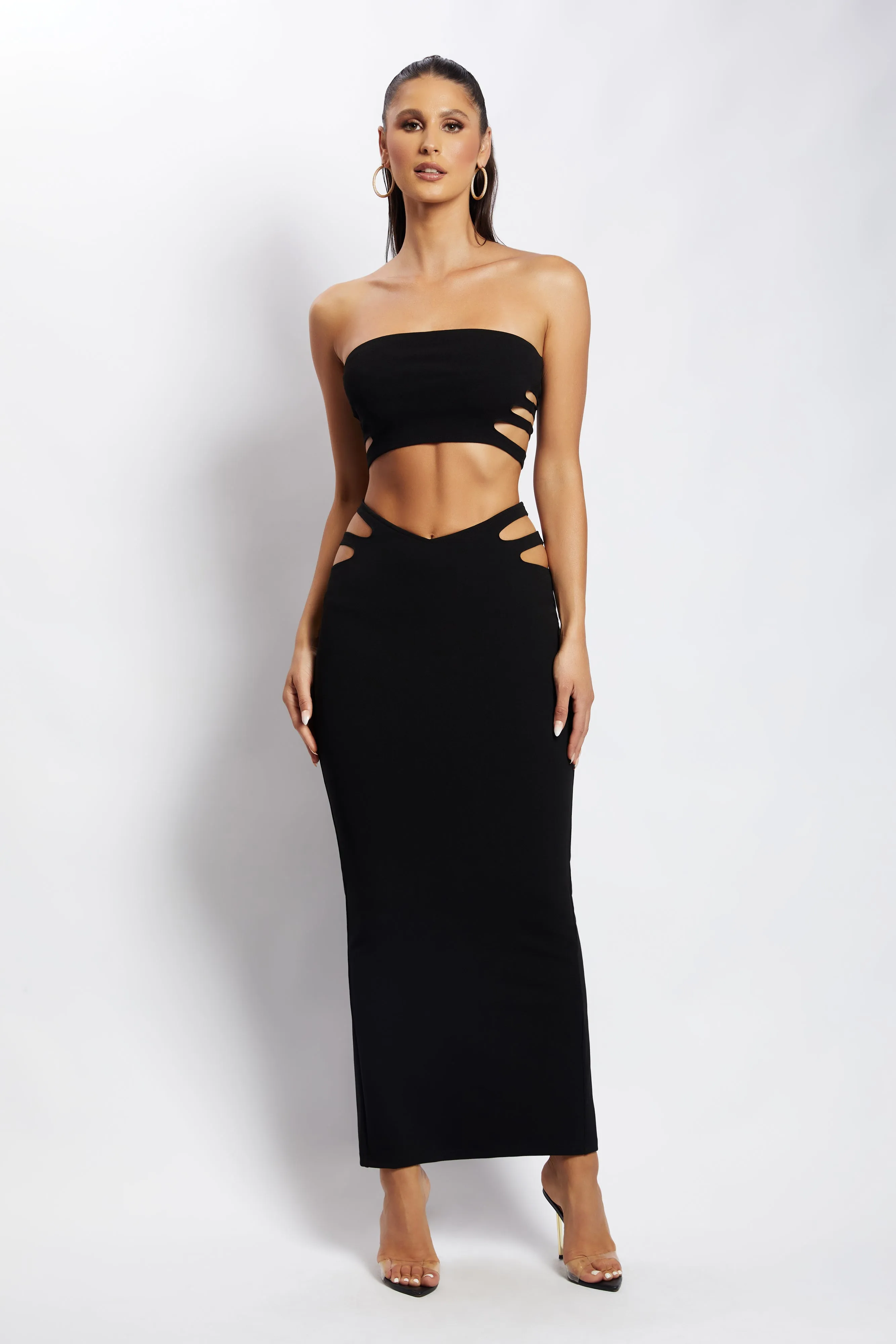 Audrina Cut Out Bandeau Top - Black