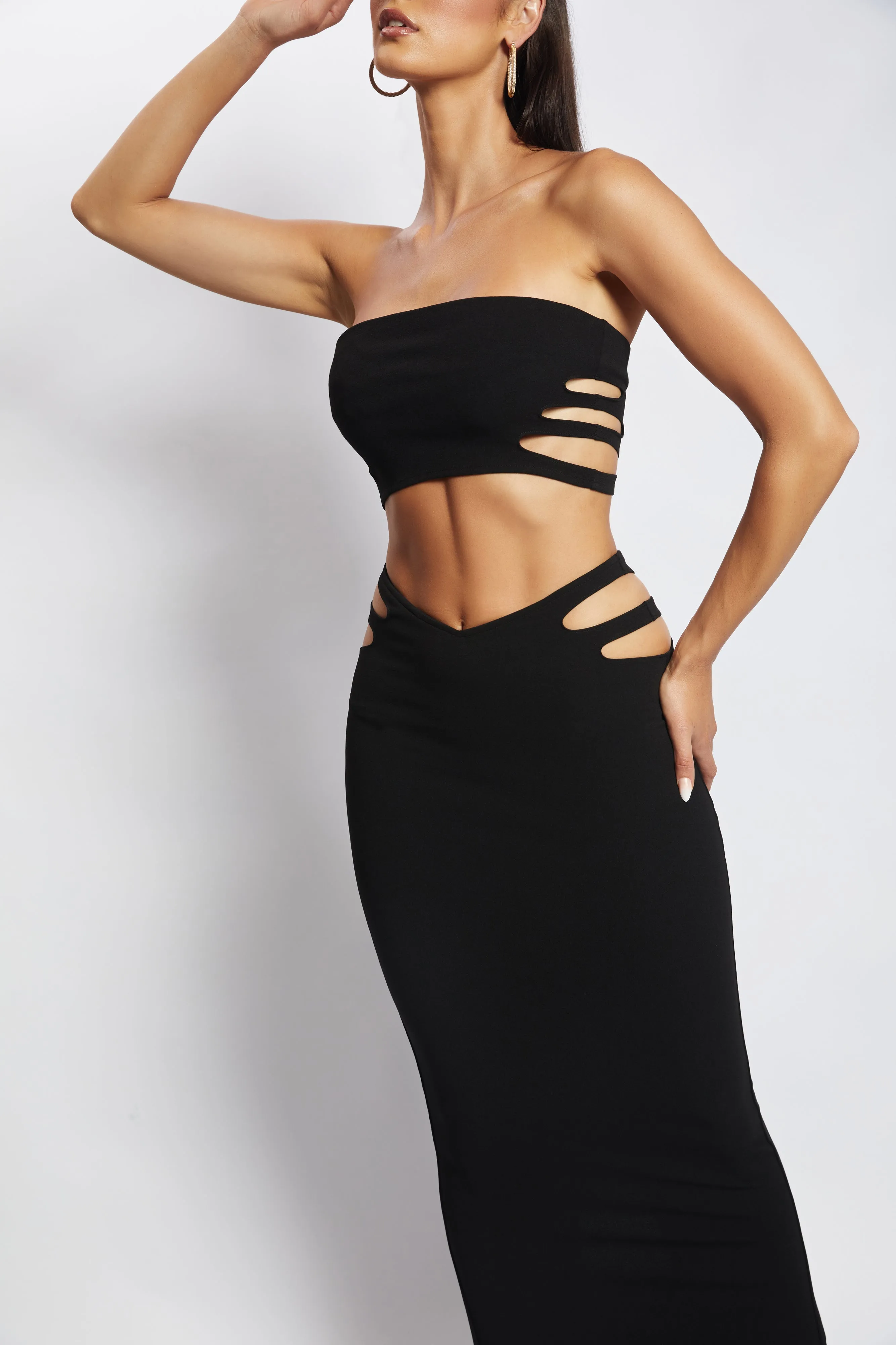 Audrina Cut Out Bandeau Top - Black