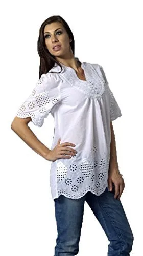 Bacci Clothing - Nicole, Peasant Blouse, Short Sleeve Button Front, Knitted Accents