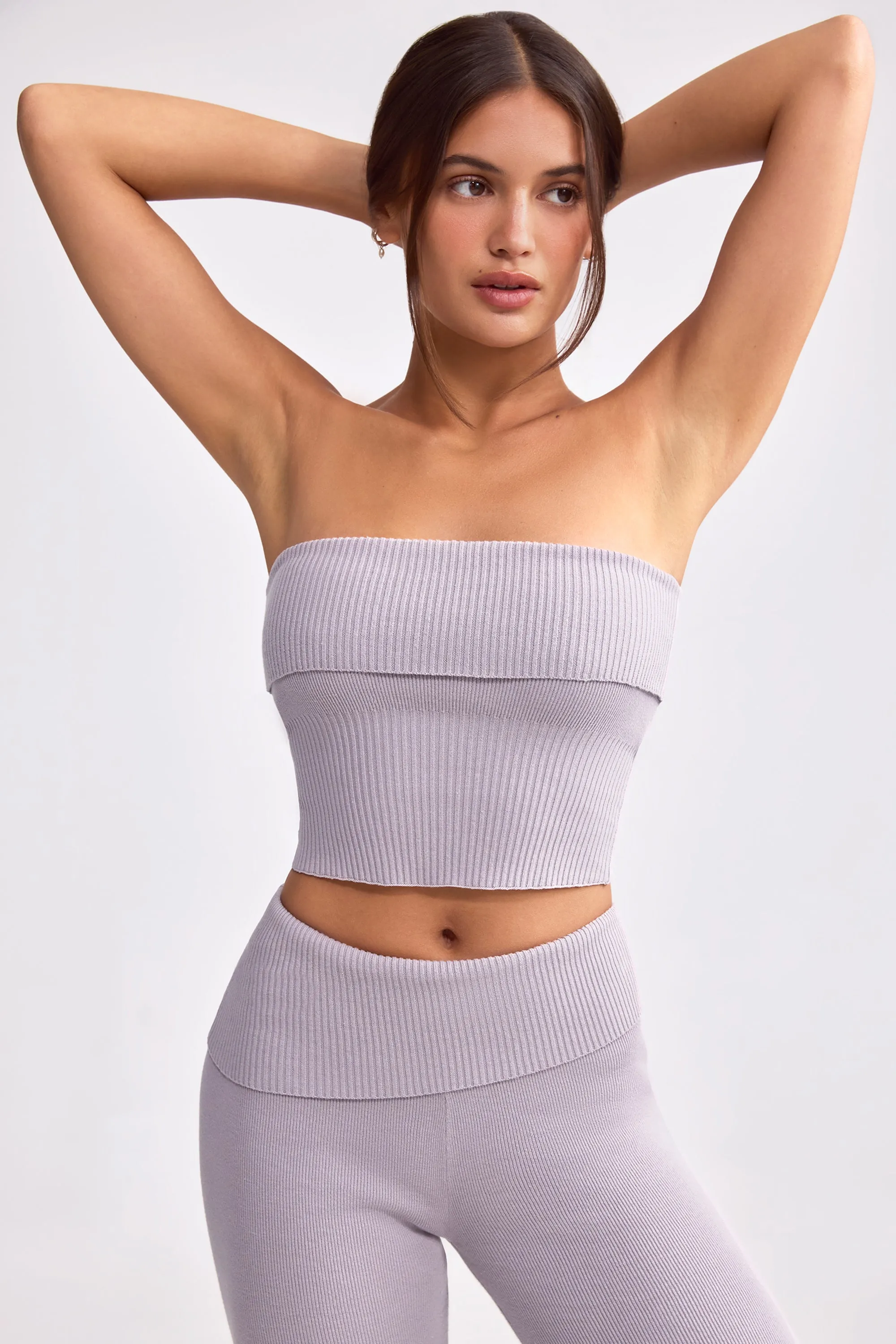 Bandeau Chunky Knit Crop Top in Dusty Lavender