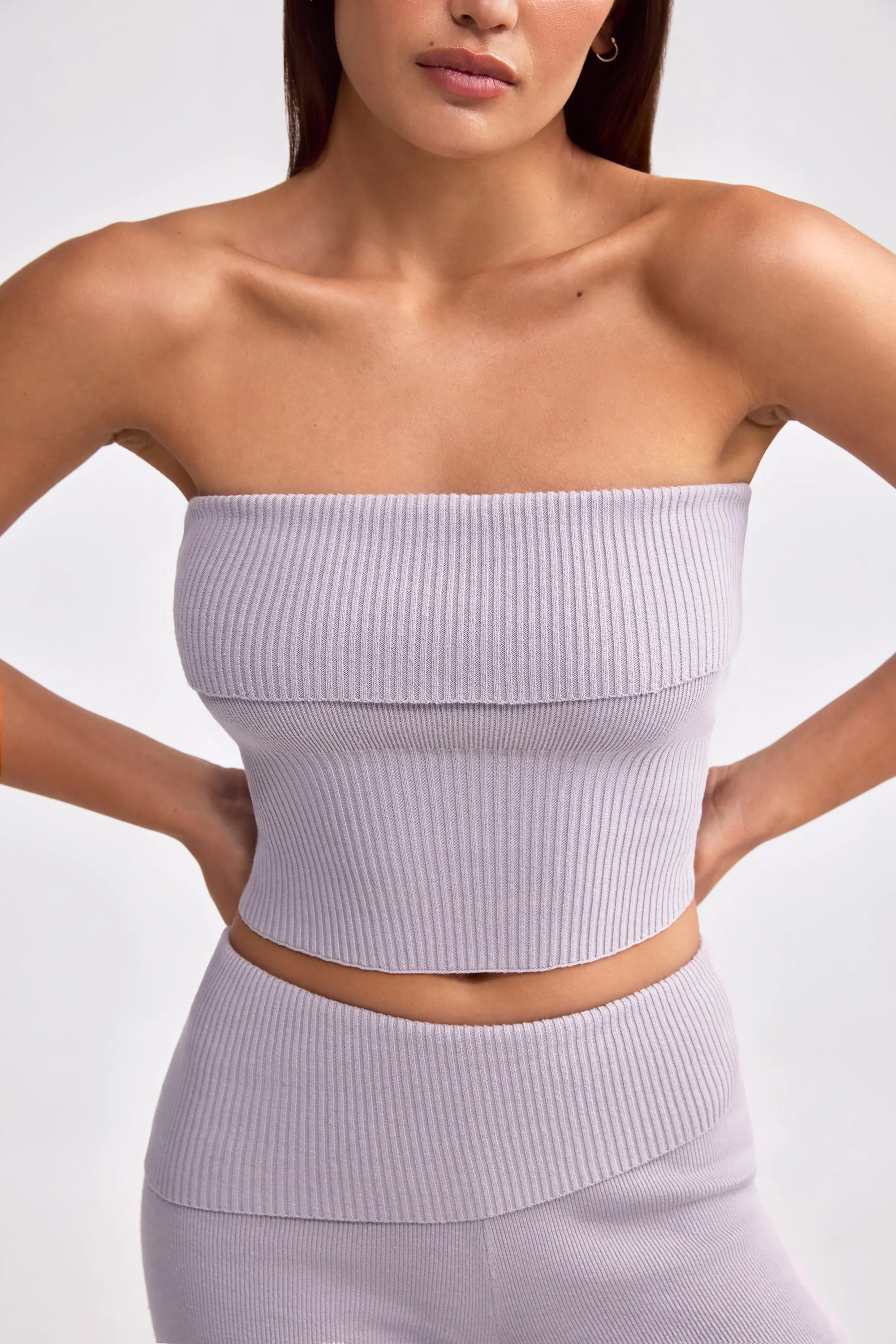 Bandeau Chunky Knit Crop Top in Dusty Lavender