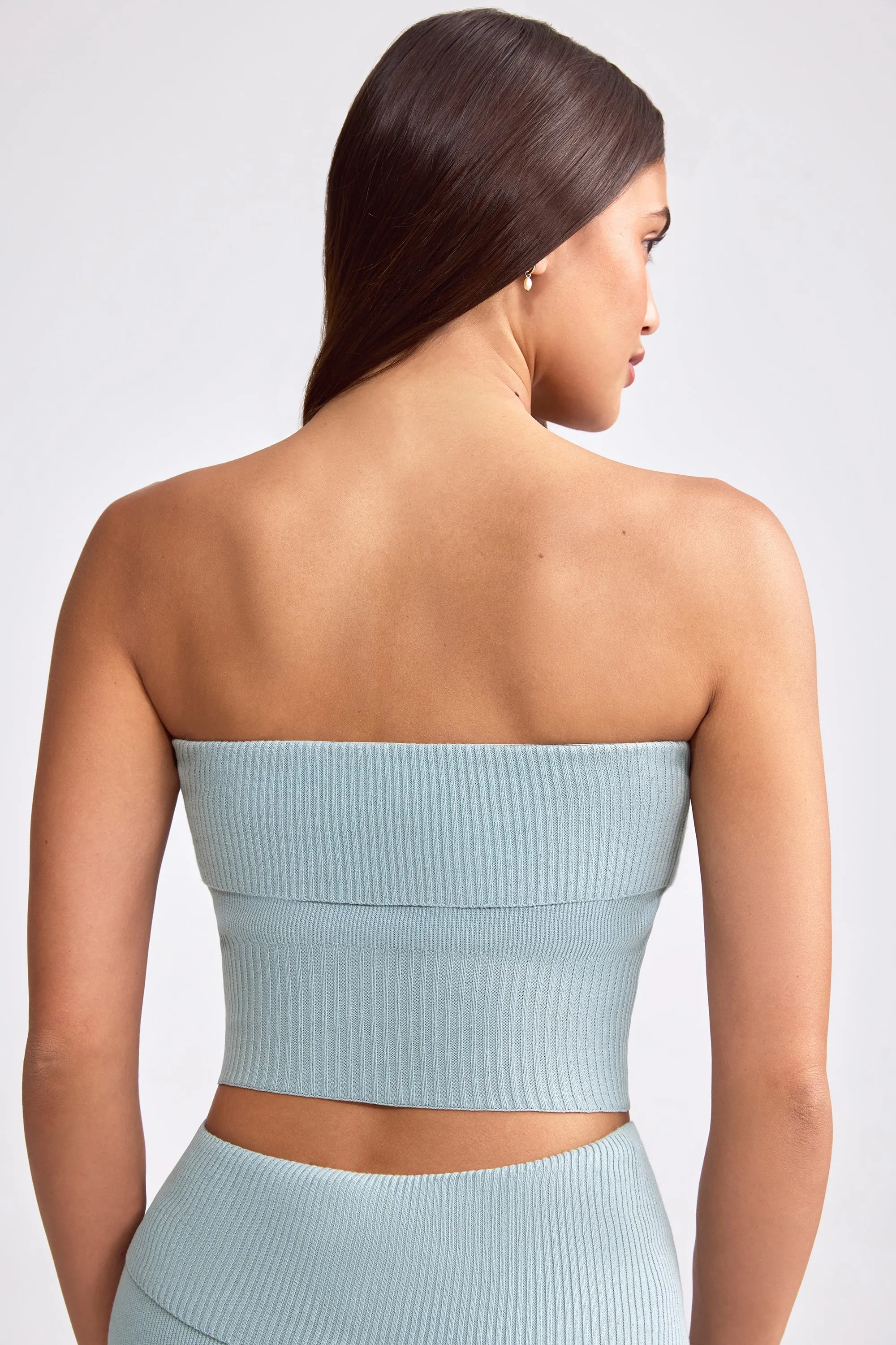 Bandeau Chunky Knit Crop Top in Dusty Teal