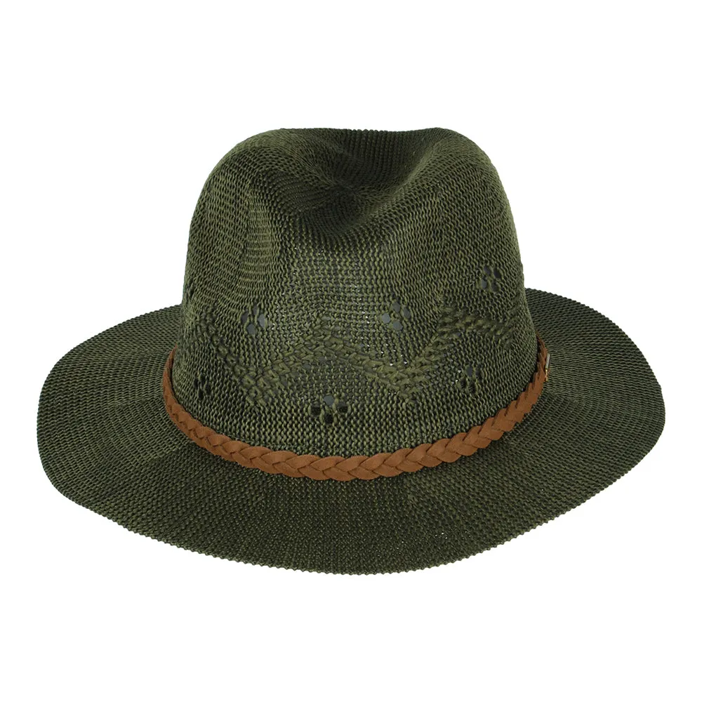 Barbour Hats Flowerdale Crochet Fedora Hat - Olive