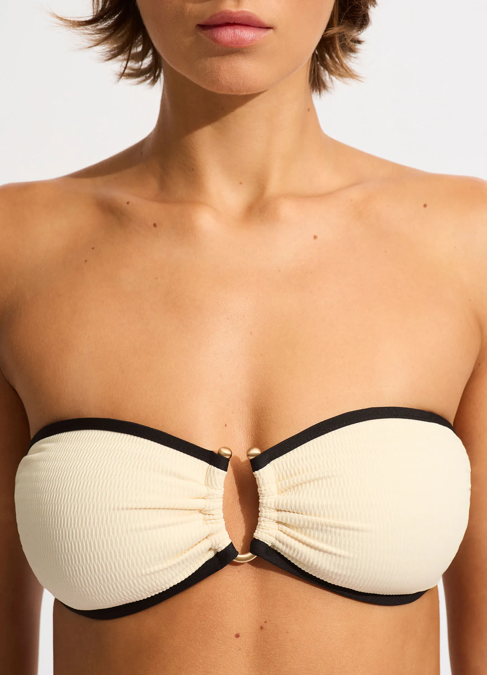 Beach Bound Ring Front Bandeau Bikini Top - Ecru