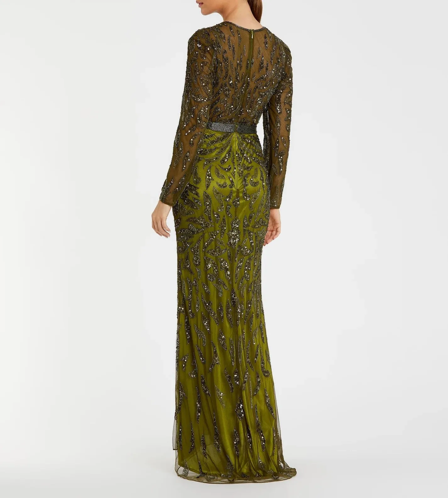 Beaded Long Sleeve Evening Gown