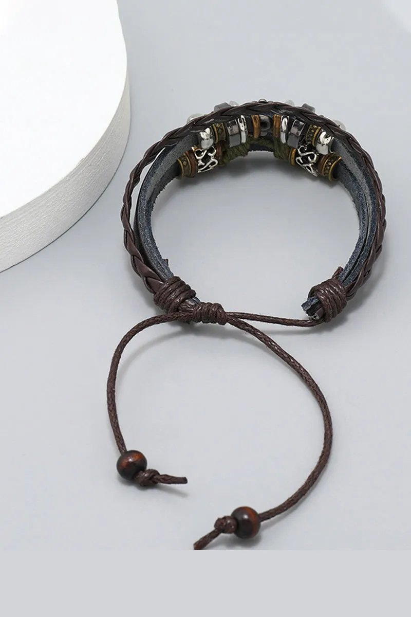 BEADED SIMPLE LEATHER MULTI-LAYER BRACELET