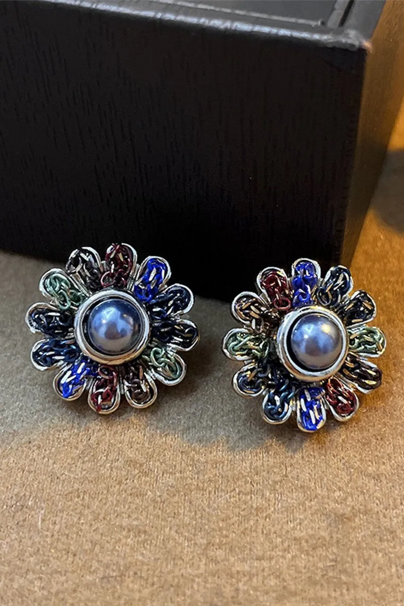 BEADS STUD FLOWER FASHION EARRINGS