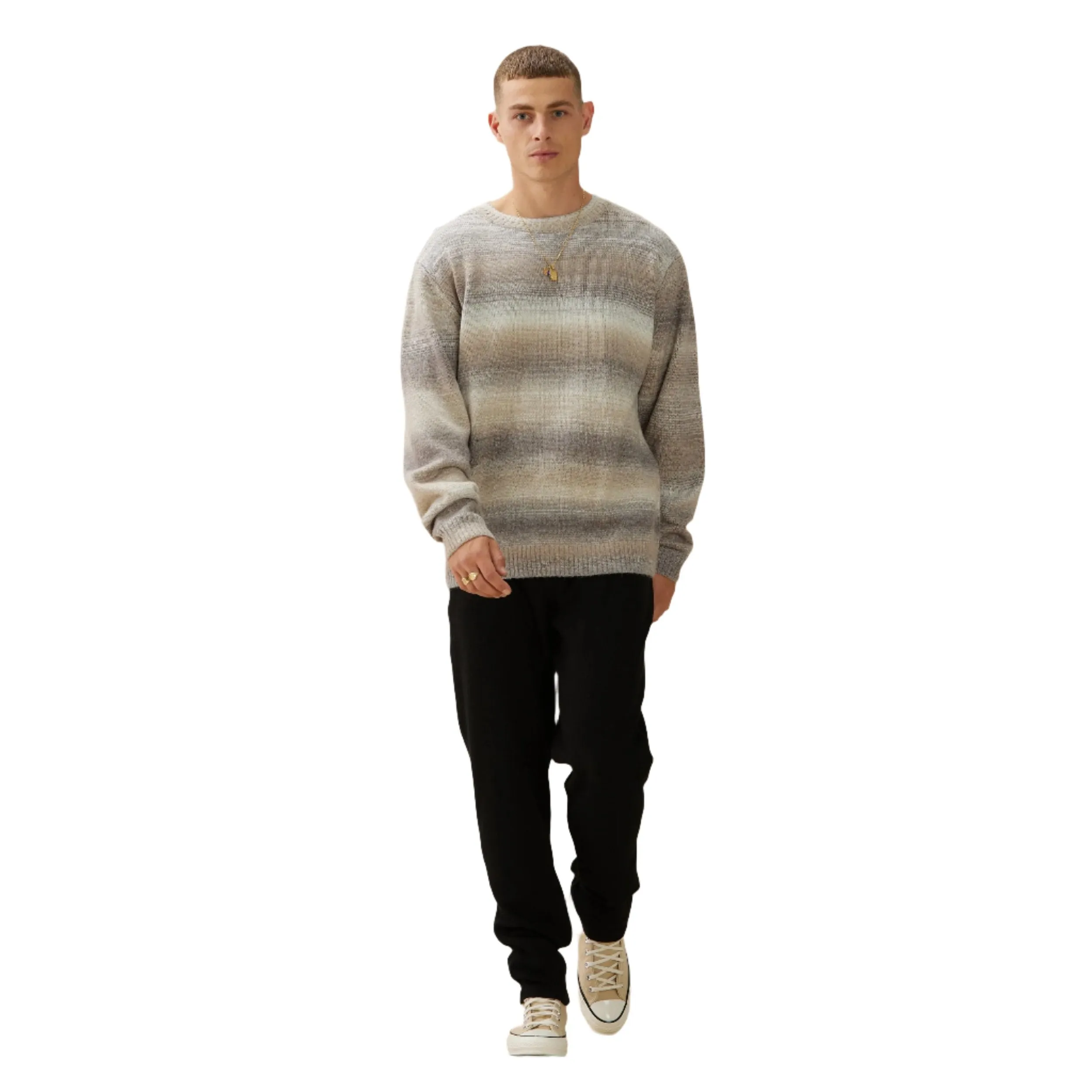 Beige Gradient Knit Crewneck