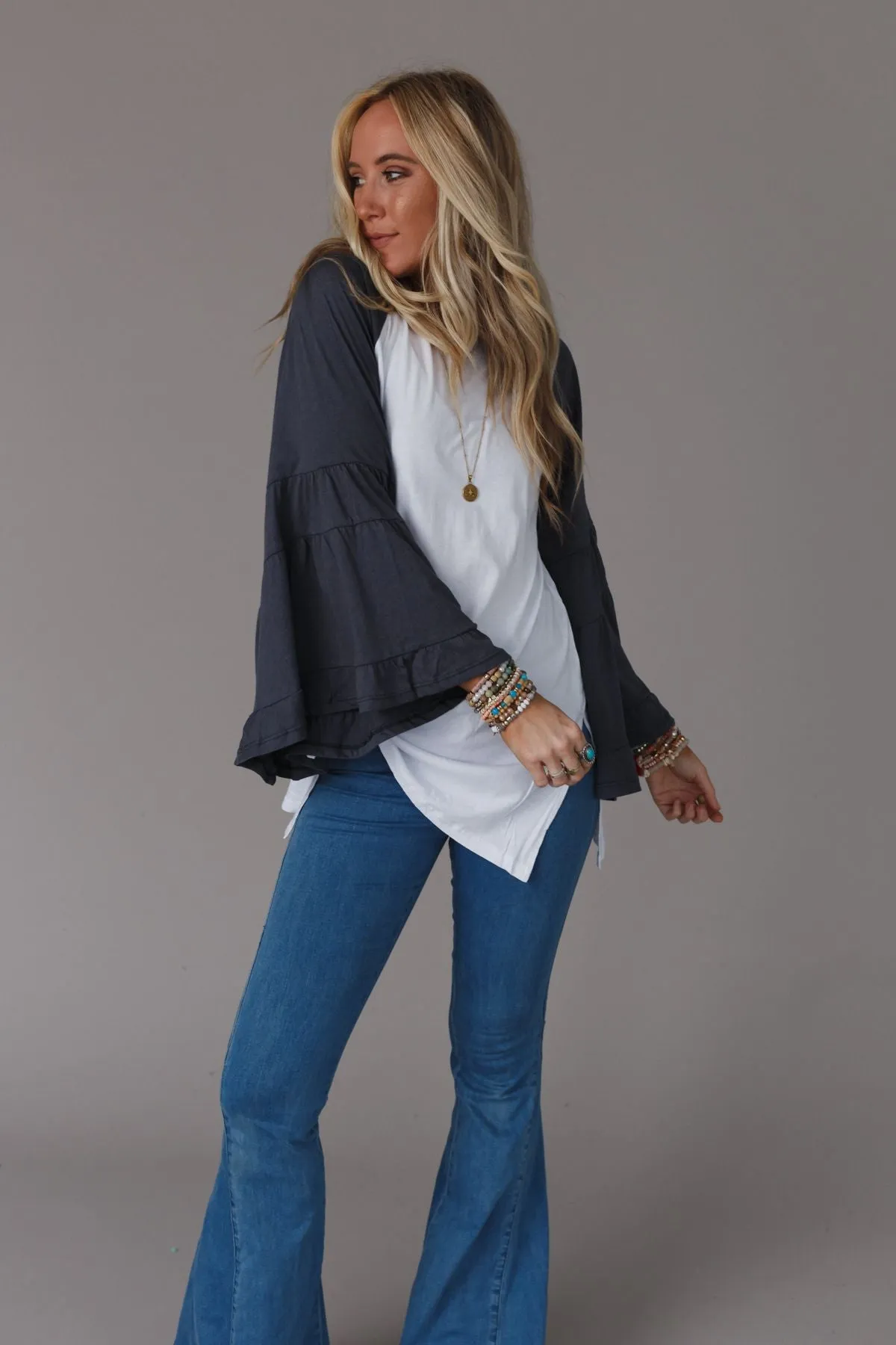 Bell Sleeve Baseball Tee - Charcoal