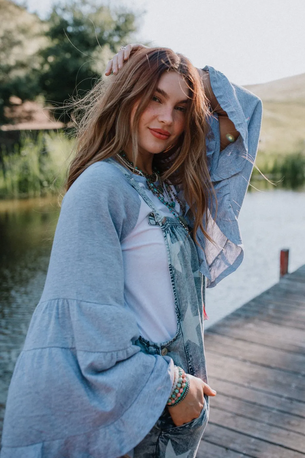 Bell Sleeve Baseball Tee - Gray