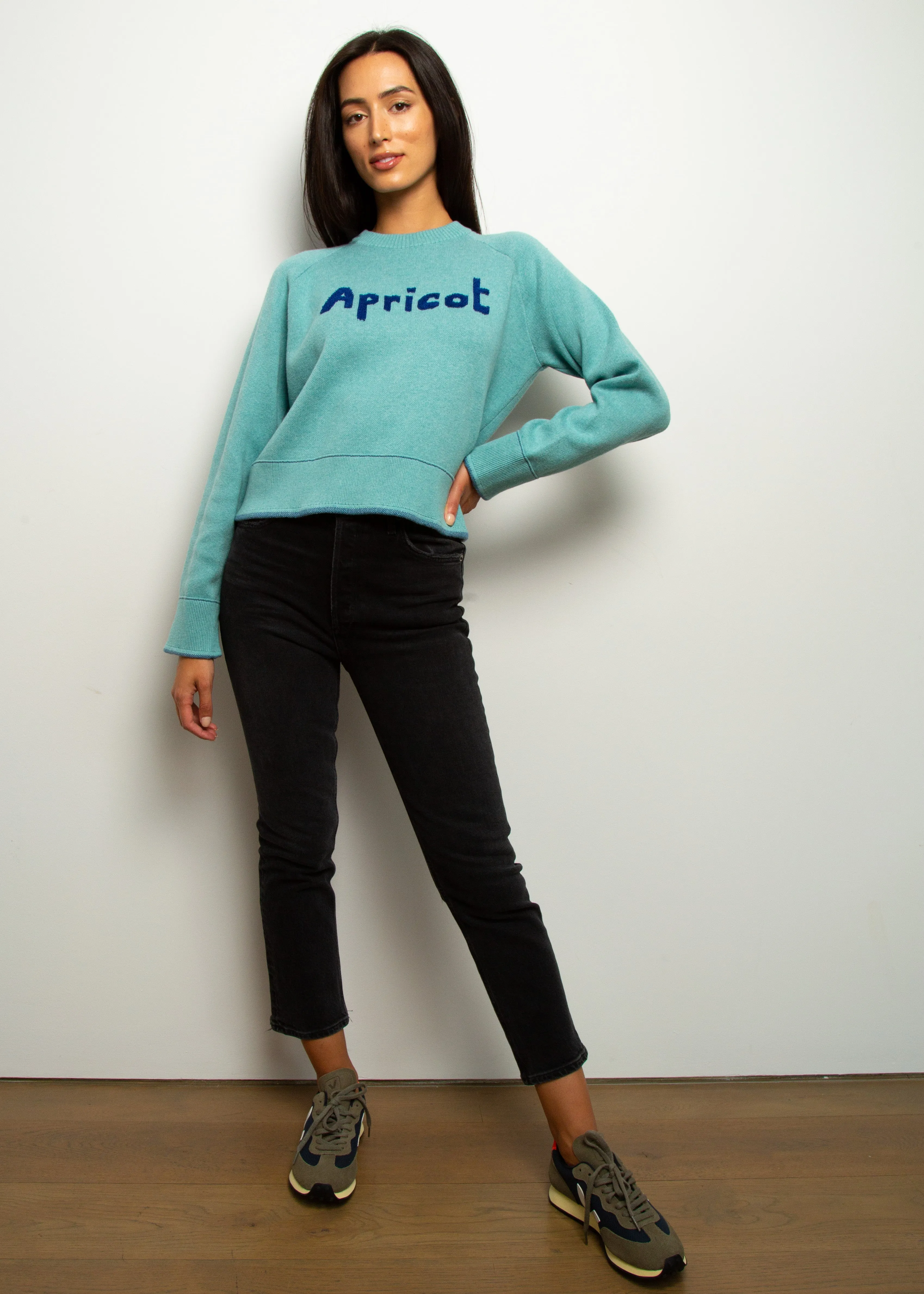 BF Apricot Cropped Raglan Jumper in Pale Blue