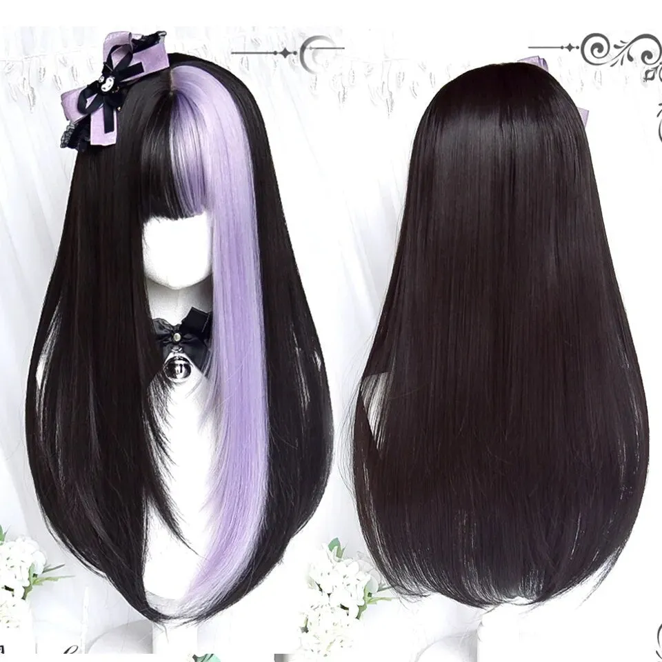 Black & Purple Color Block Wig