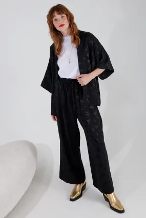 Black Jacquard Star Wide Leg Trousers