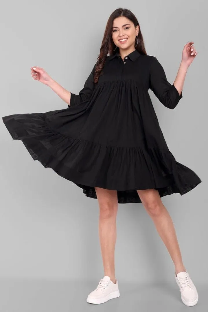 Black Short Mul-Mul Tier Dress