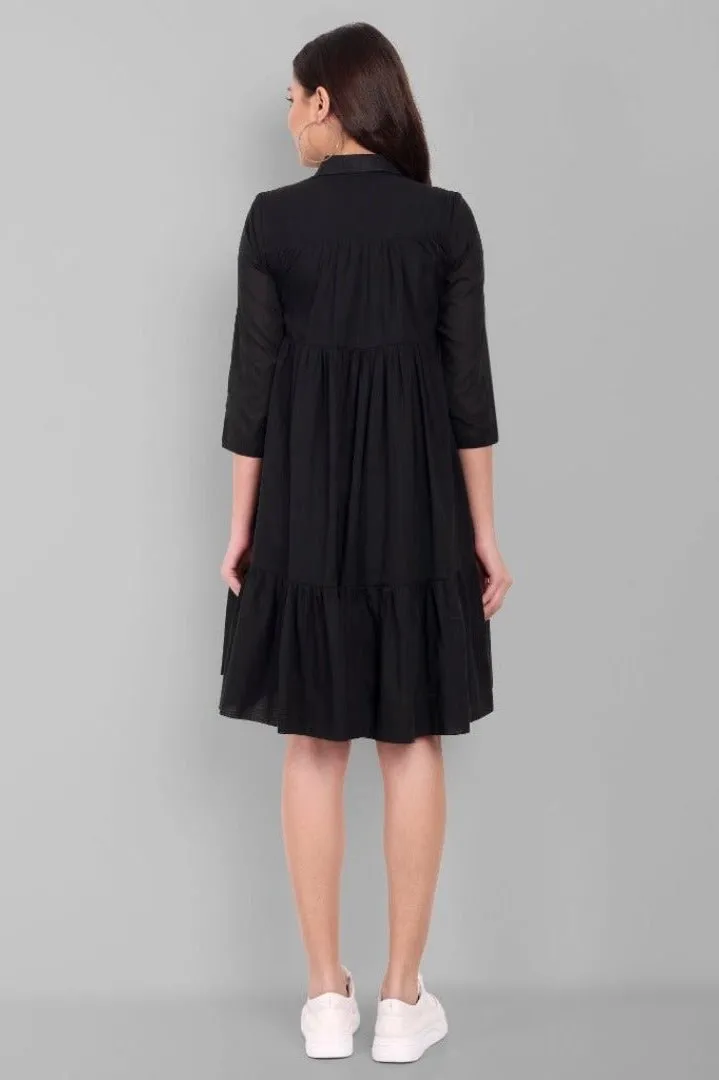 Black Short Mul-Mul Tier Dress