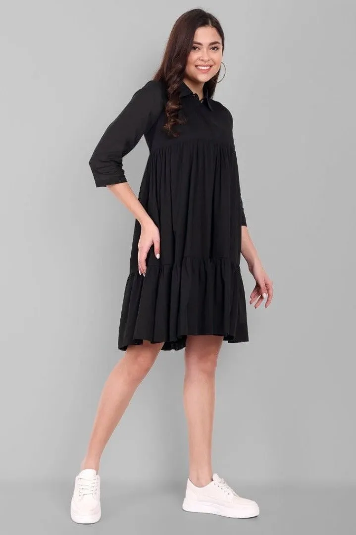 Black Short Mul-Mul Tier Dress