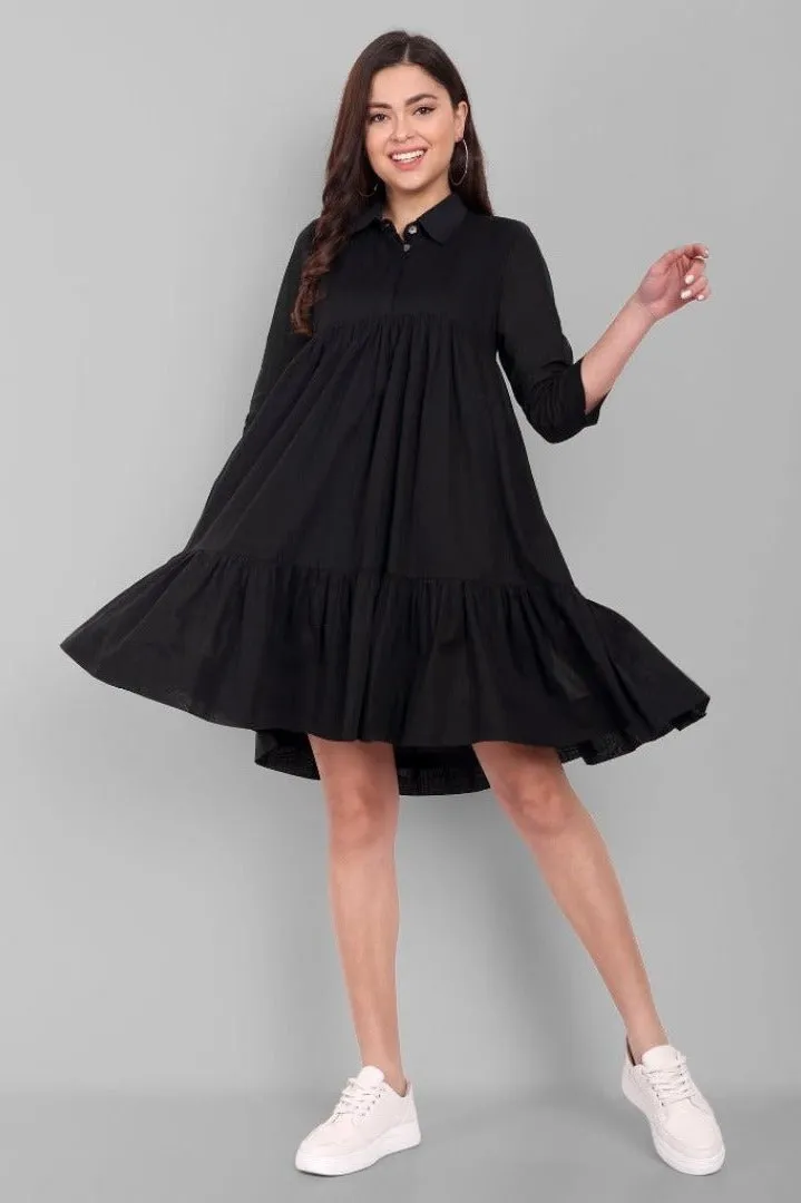 Black Short Mul-Mul Tier Dress