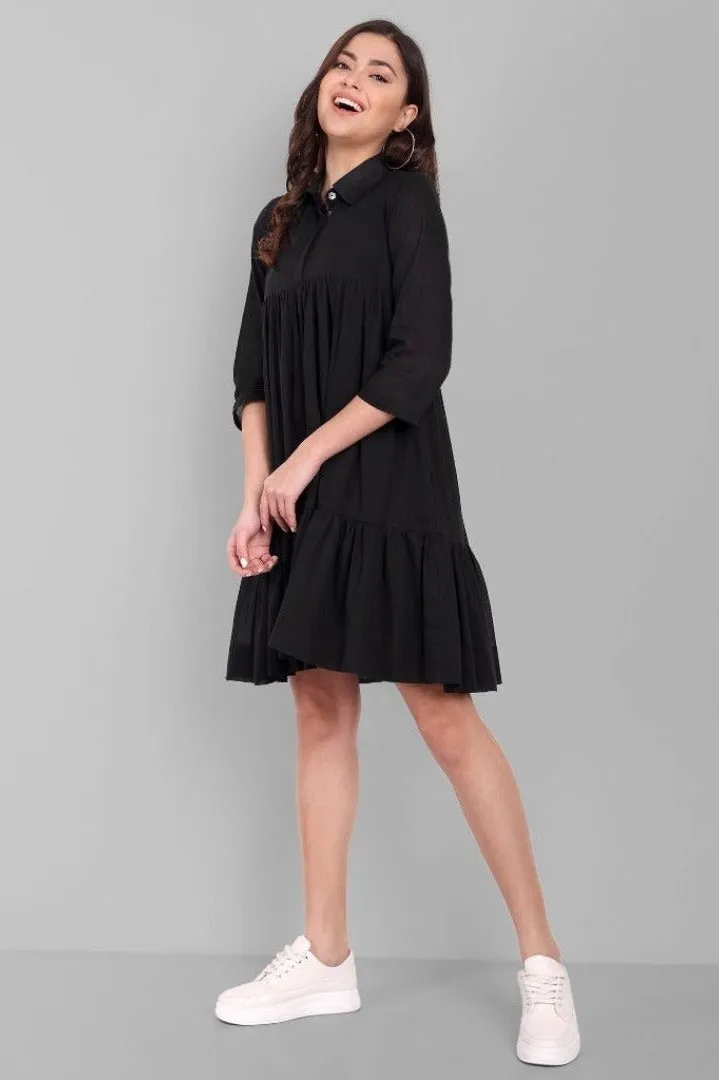 Black Short Mul-Mul Tier Dress