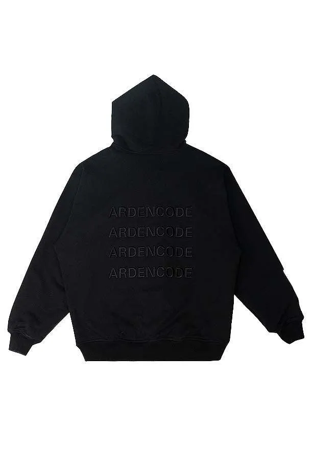 Black Unisex Embroidery Zipper Hoodie