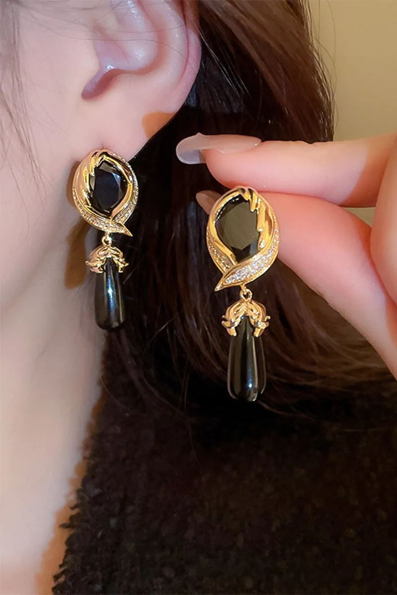 BLACK ZIRCON DANGLE EARRINGS