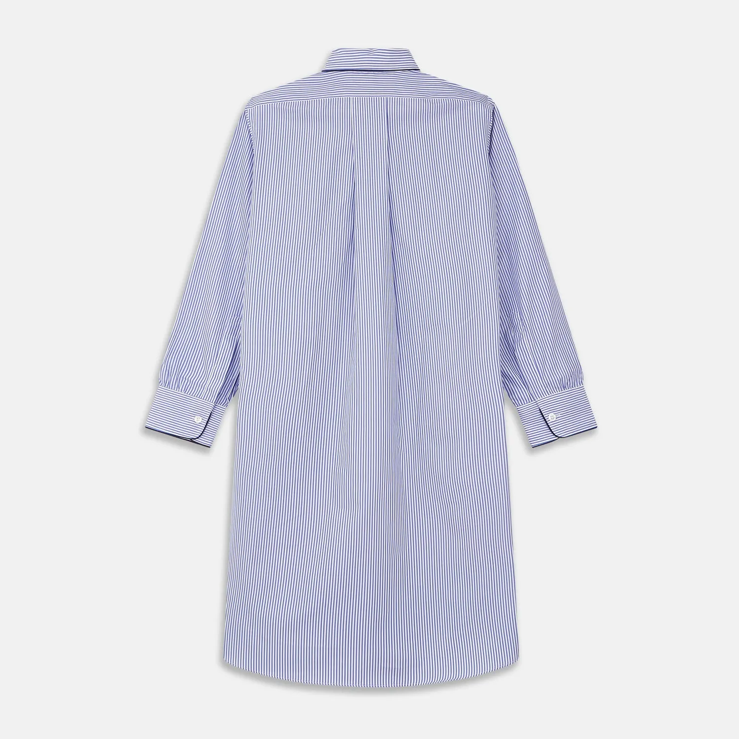 Blue Bengal Stripe Piped Cotton Nightshirt