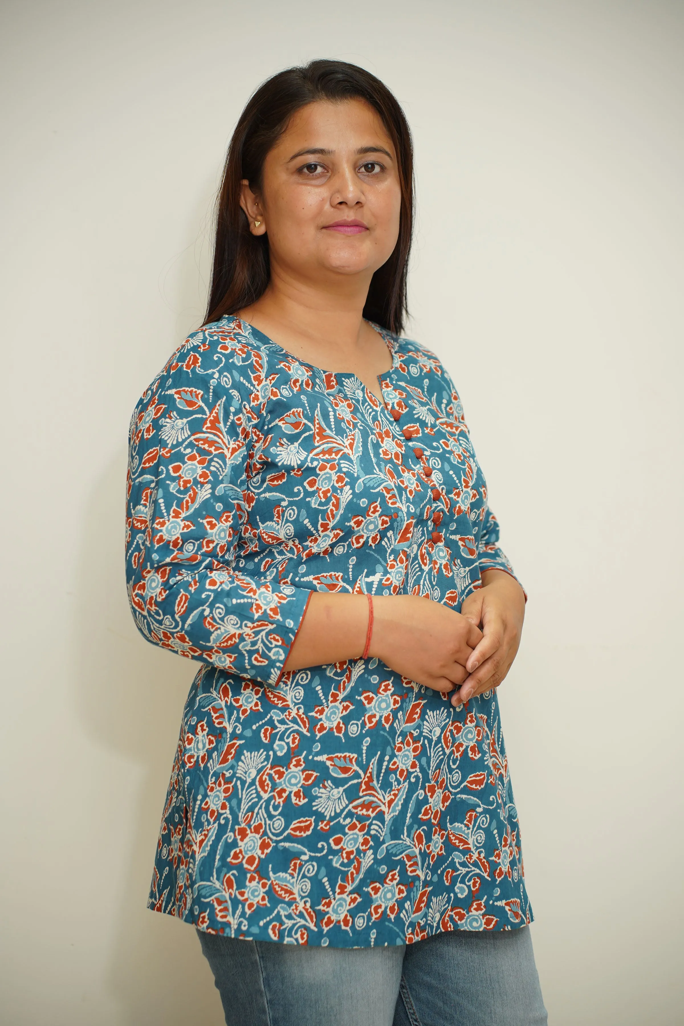 Blue Block Printed Cotton Kurta