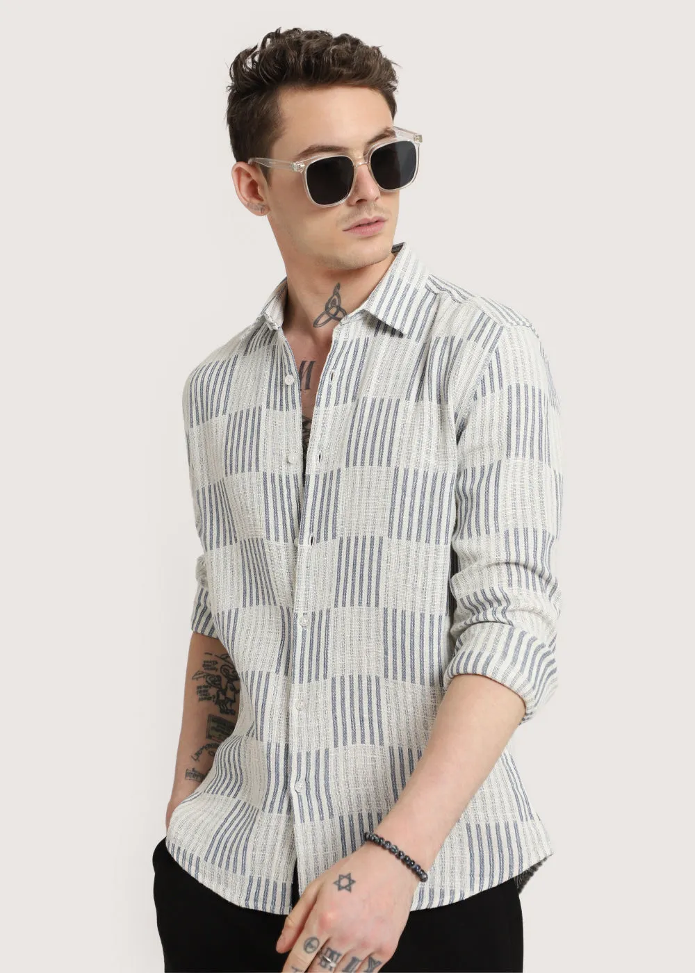 Blue Checker Textured Shirt