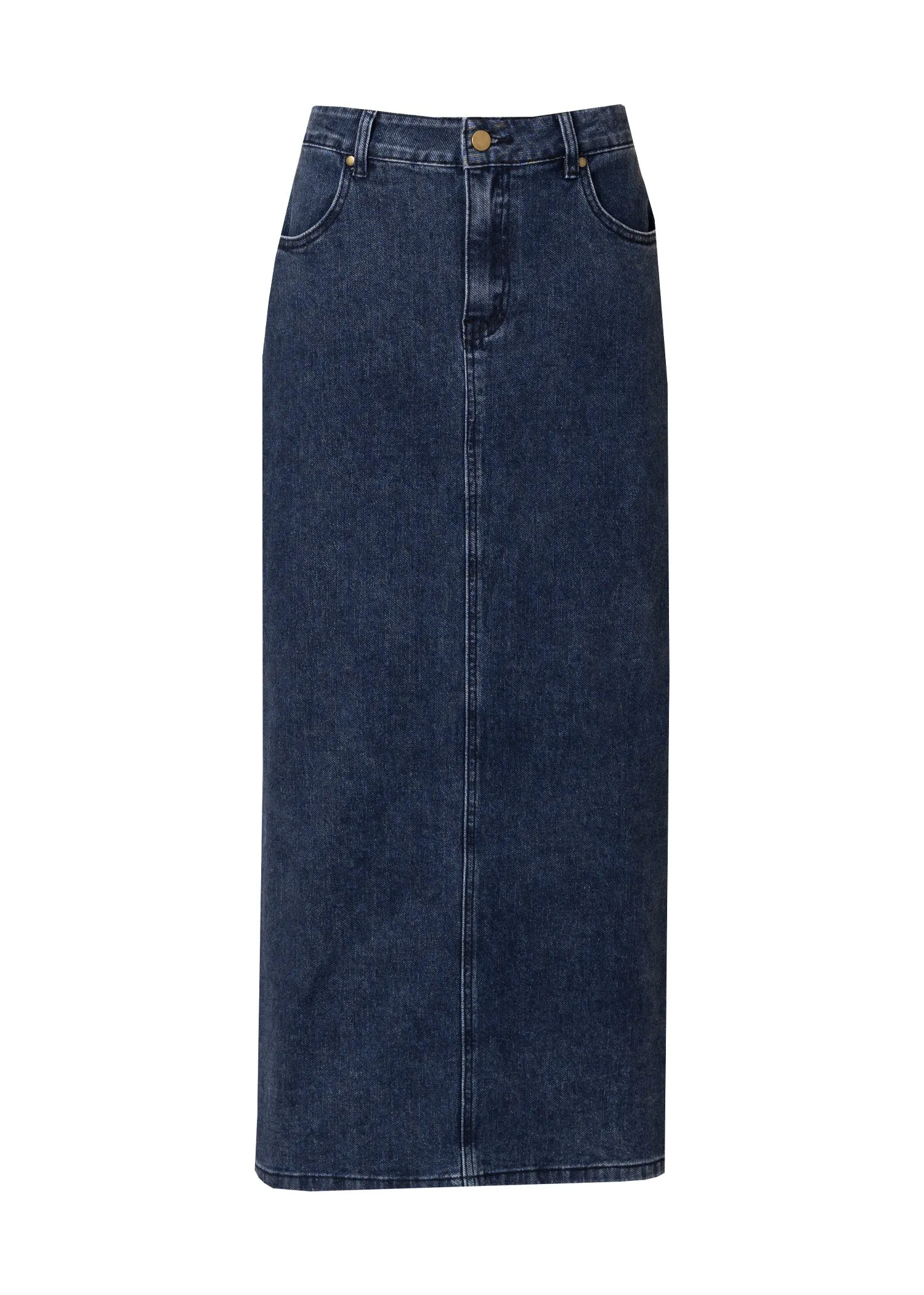 Blue Denim Zipper Slit Maxi Skirt