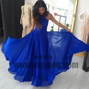 Blue Halter Chiffon Backless Prom Dresses, Charming and Lovely Prom Dresses, TYP0576