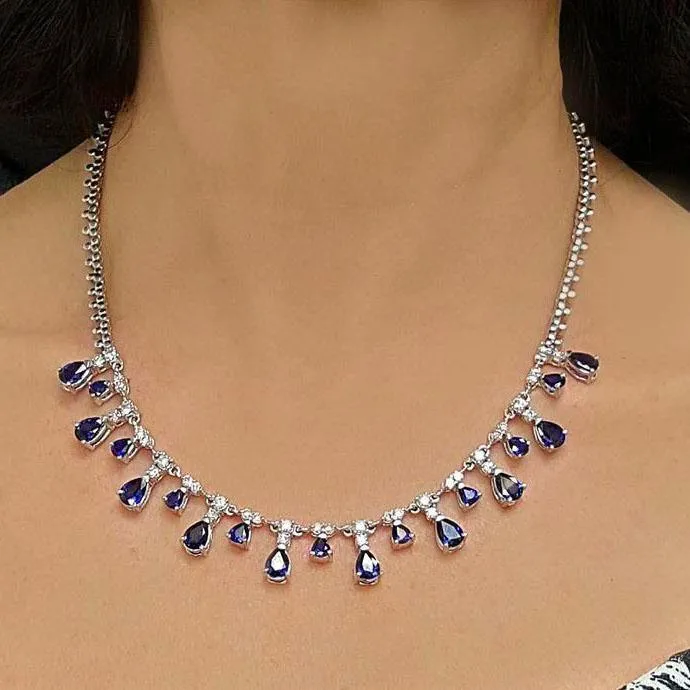 Blue Sapphire and Diamond Necklace