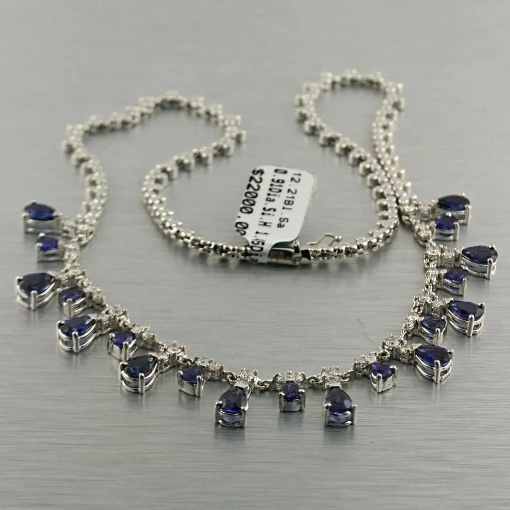 Blue Sapphire and Diamond Necklace