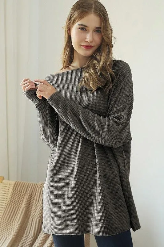 BOAT NECK BATWING SLEEVE PULLOVER SWEATER KNIT TOP