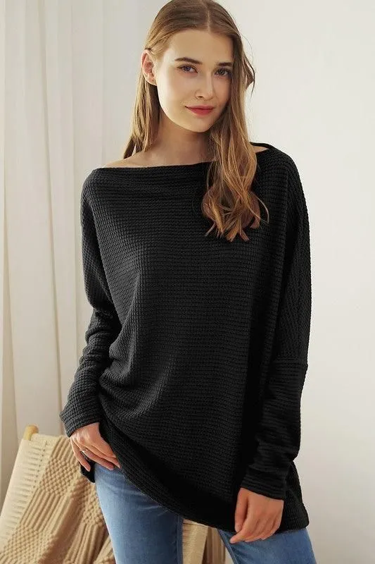 BOAT NECK BATWING SLEEVE PULLOVER SWEATER KNIT TOP