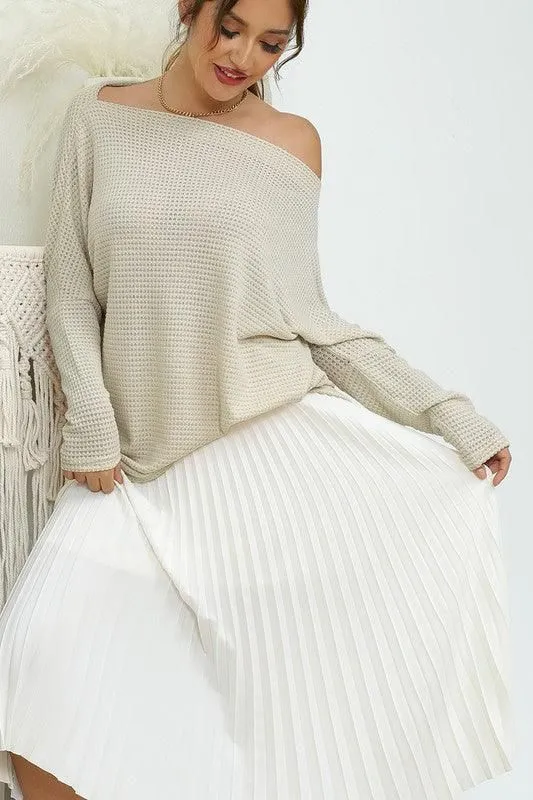 BOAT NECK BATWING SLEEVE PULLOVER SWEATER KNIT TOP