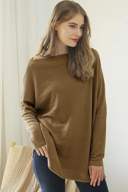 BOAT NECK BATWING SLEEVE PULLOVER SWEATER KNIT TOP