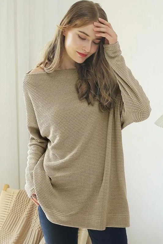 BOAT NECK BATWING SLEEVE PULLOVER SWEATER KNIT TOP