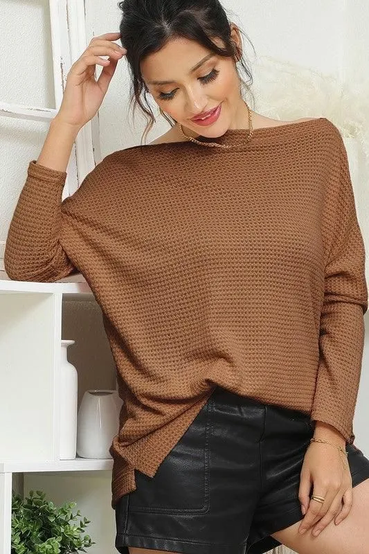 BOAT NECK BATWING SLEEVE PULLOVER SWEATER KNIT TOP