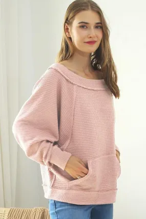 BOAT NECK POCKETED PULLOVER SWEATER KNIT TOP