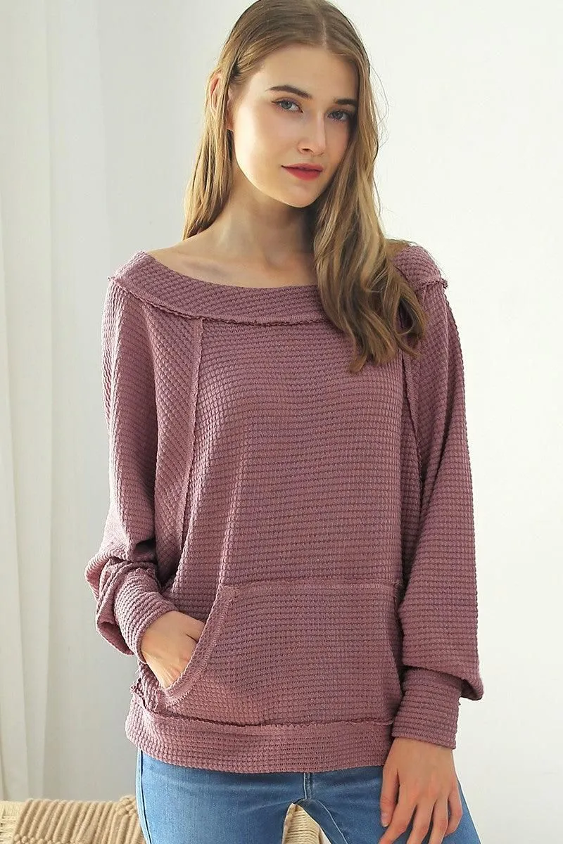 BOAT NECK POCKETED PULLOVER SWEATER KNIT TOP