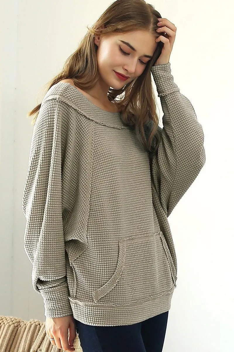 BOAT NECK POCKETED PULLOVER SWEATER KNIT TOP