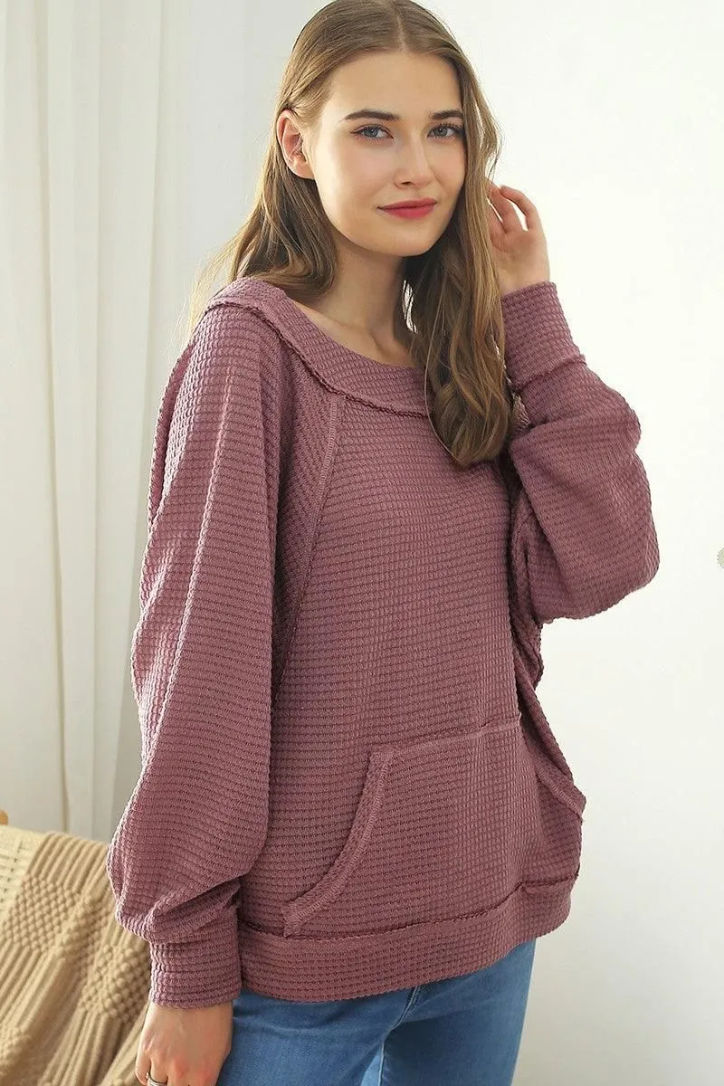 BOAT NECK POCKETED PULLOVER SWEATER KNIT TOP