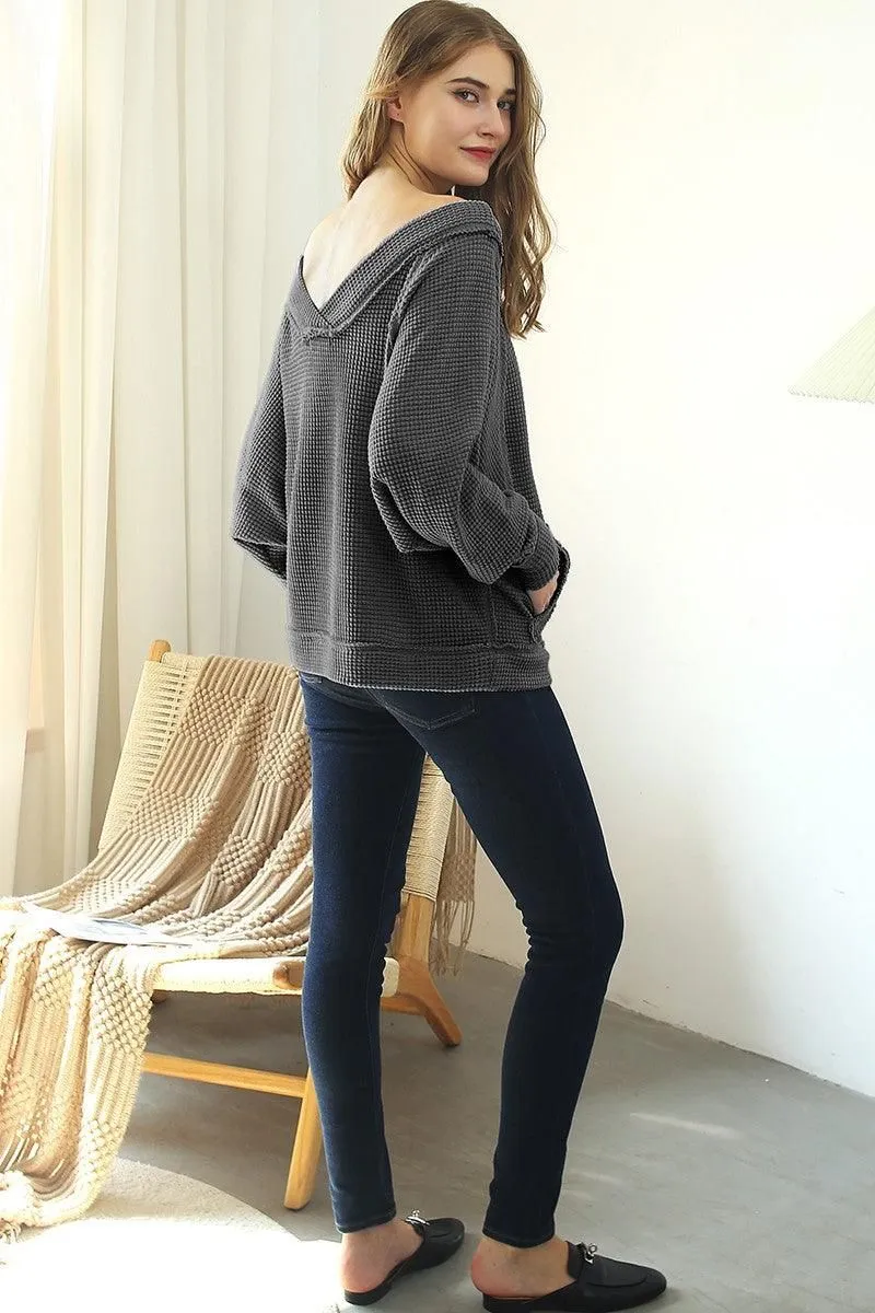 BOAT NECK POCKETED PULLOVER SWEATER KNIT TOP