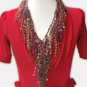 Bohemian Red Scarf Necklace (Saffron Red Beige)